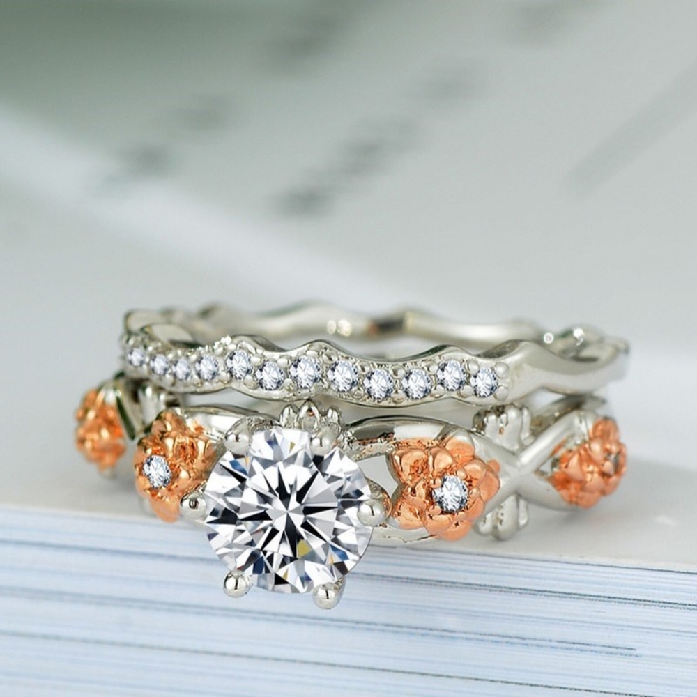 Women's Sterling Silver Stacked Floral Ring